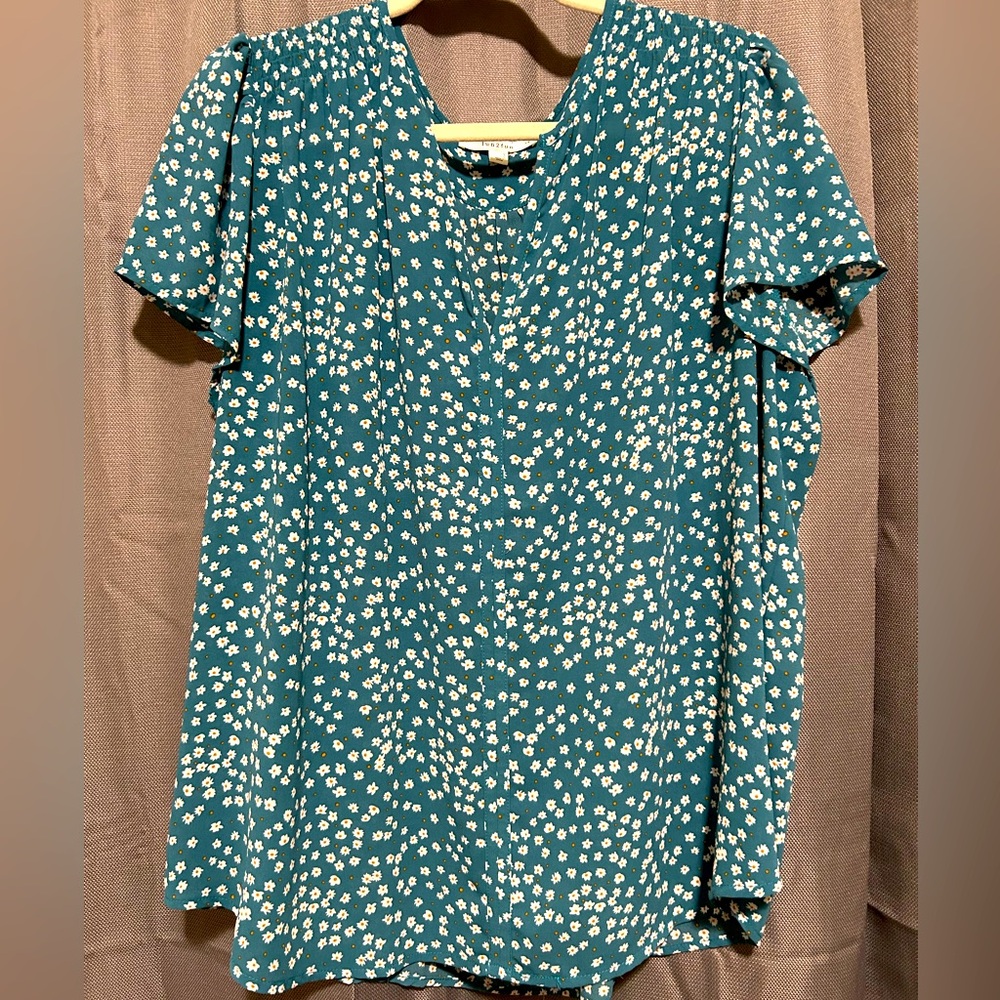 Teal Linnette Split Neck Smocked Blouse